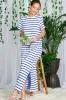 Blue Striped Side Slit Maternity Maxi Dress sold by Pinkblush