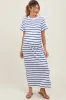 Blue Striped Side Slit Maternity Maxi Dress sold by Pinkblush