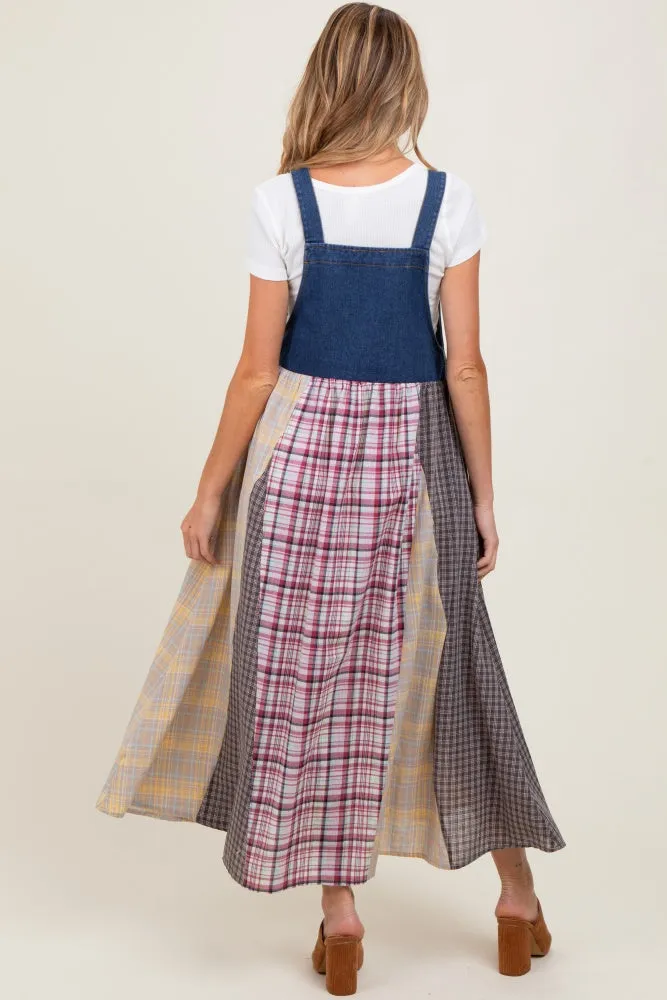 Multicolor Plaid Colorblock Denim Overall Maternity Dress sold by Pinkblush product image thumbnail 4