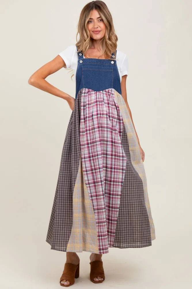 Multicolor Plaid Colorblock Denim Overall Maternity Dress sold by Pinkblush product image thumbnail 2