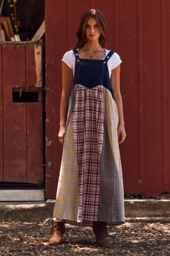 Multicolor Plaid Colorblock Denim Overall Maternity Dress sold by Pinkblush product image thumbnail 5