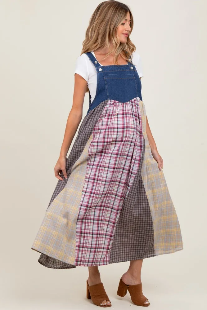 Multicolor Plaid Colorblock Denim Overall Maternity Dress sold by Pinkblush product image thumbnail 3