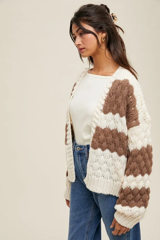 Brown Colorblock Chunky Knit Open Cardigan sold by Pinkblush product image thumbnail 2