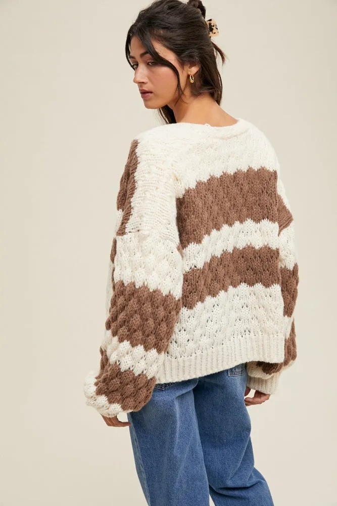 Brown Colorblock Chunky Knit Open Cardigan sold by Pinkblush product image thumbnail 3