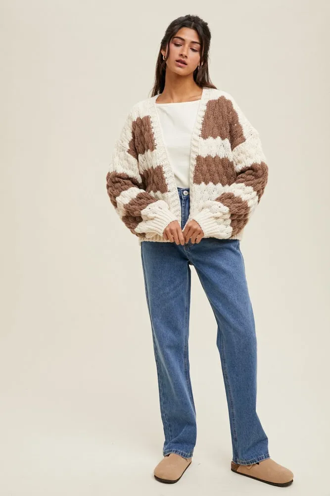Brown Colorblock Chunky Knit Open Cardigan sold by Pinkblush product image thumbnail 4