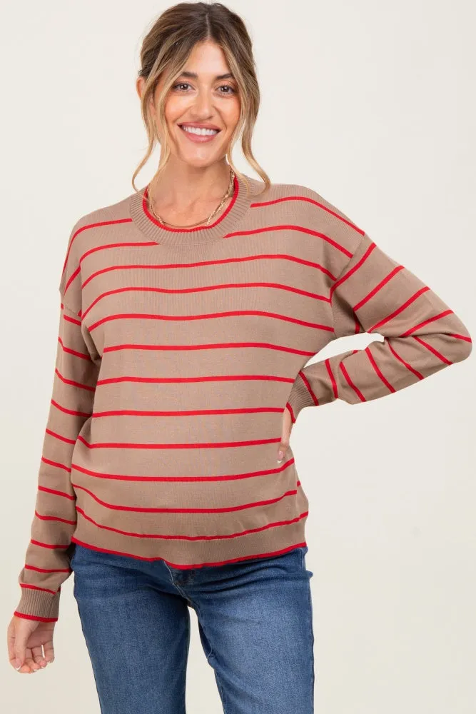 Mocha Striped Drop Shoulder Maternity Sweater sold by Pinkblush