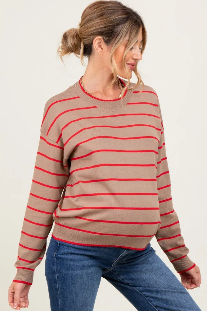 Mocha Striped Drop Shoulder Maternity Sweater sold by Pinkblush product image thumbnail 3
