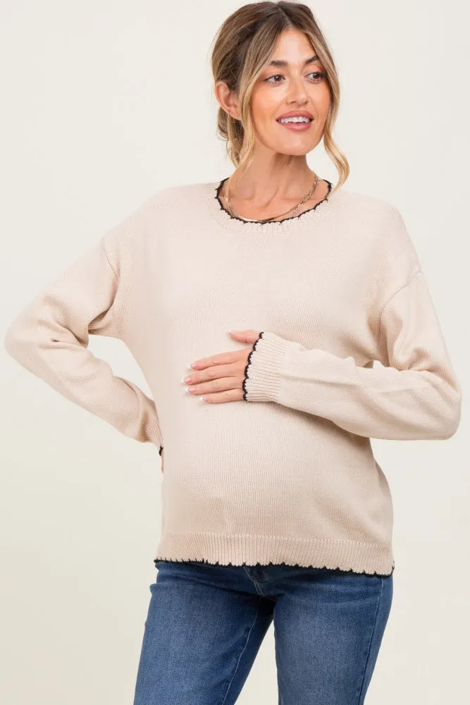 Taupe Contrast Scallop Trim Maternity Sweater sold by Pinkblush product image thumbnail 2