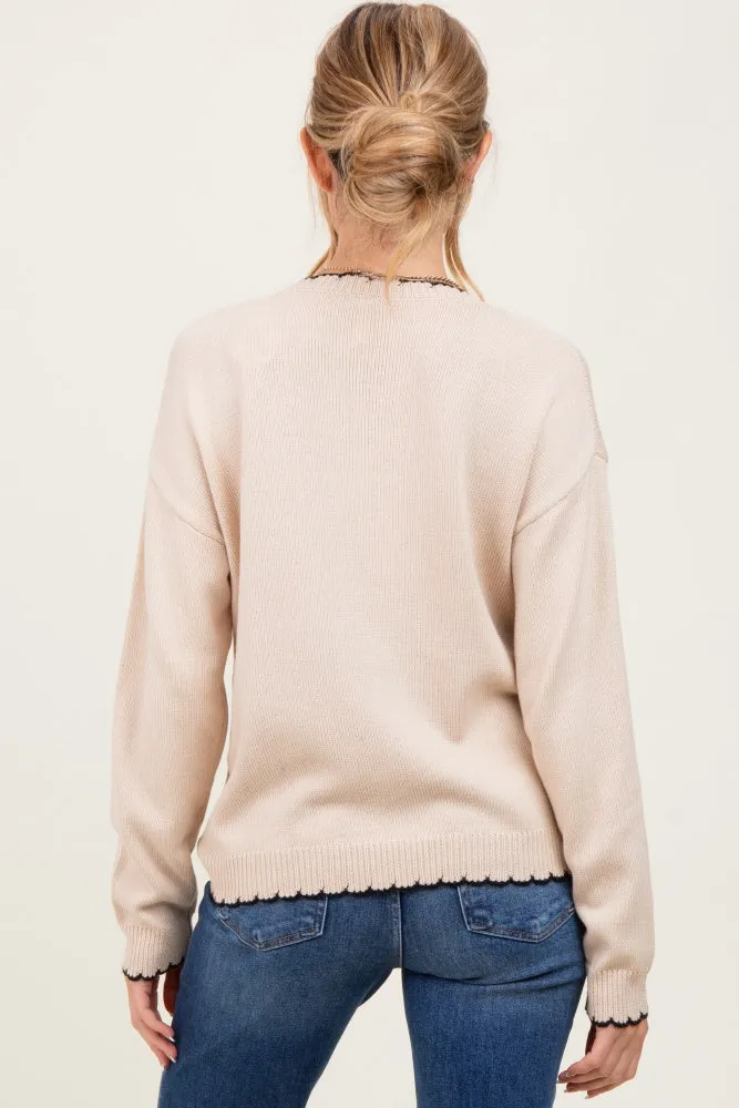 Taupe Contrast Scallop Trim Maternity Sweater sold by Pinkblush product image thumbnail 4