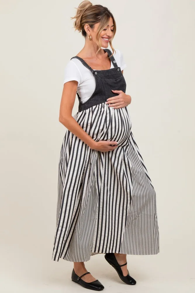 Charcoal Striped Colorblock Denim Contrast Maternity Maxi Dress sold by Pinkblush product image thumbnail 2