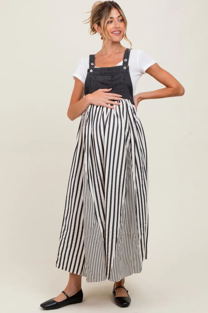 Charcoal Striped Colorblock Denim Contrast Maternity Maxi Dress sold by Pinkblush