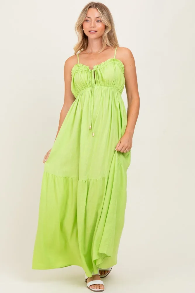 Lime Gathered Front Tie Maxi Dress sold by Pinkblush product image thumbnail 2