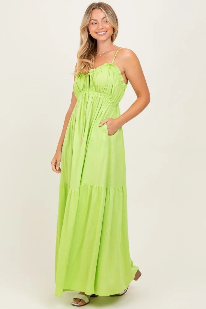 Lime Gathered Front Tie Maxi Dress sold by Pinkblush product image thumbnail 3