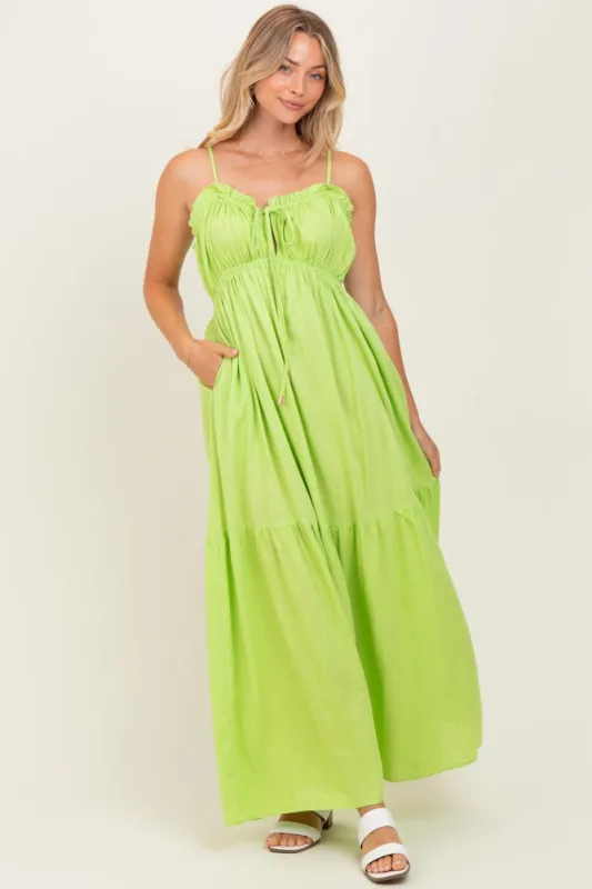 Lime Gathered Front Tie Maxi Dress sold by Pinkblush