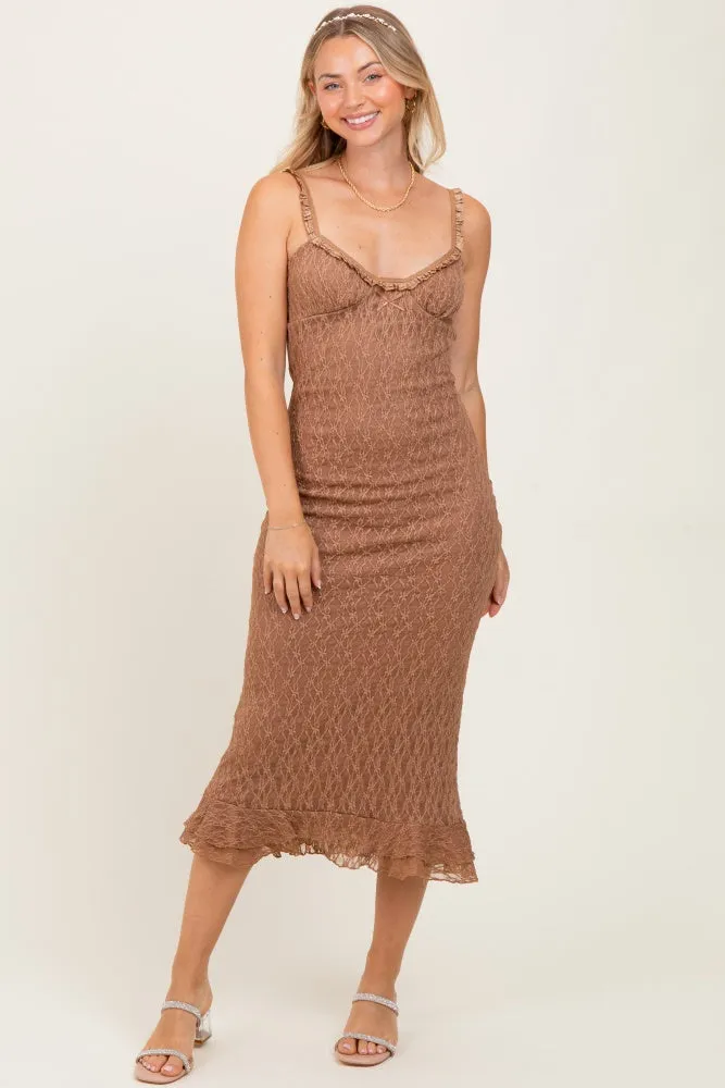 Mocha Lace Overlay Sweetheart Neckline Midi Dress sold by Pinkblush product image thumbnail 2