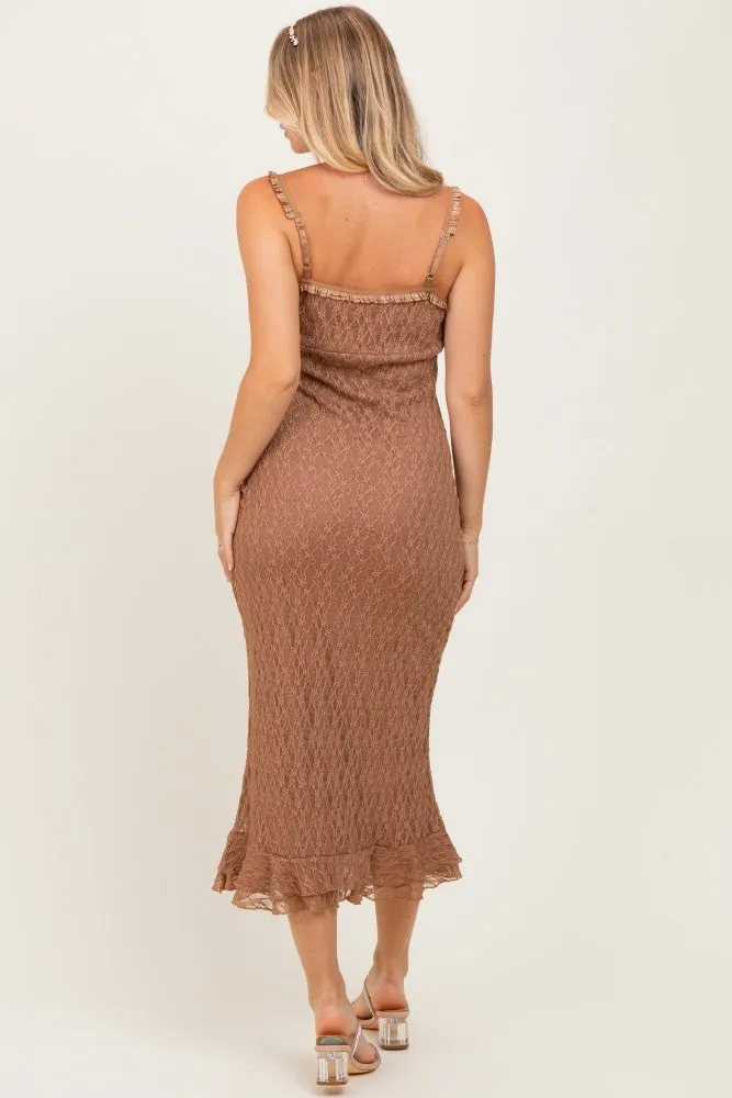 Mocha Lace Overlay Sweetheart Neckline Midi Dress sold by Pinkblush product image thumbnail 4