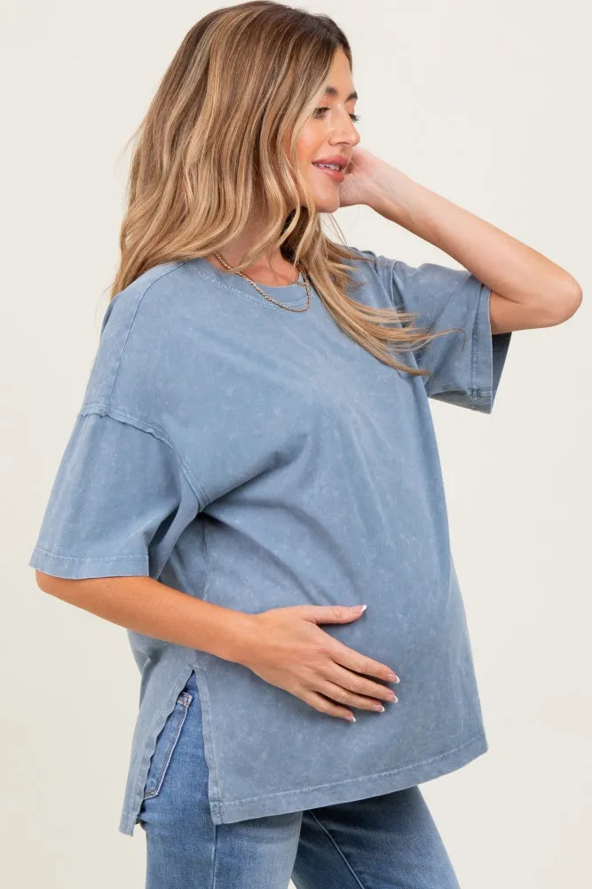 Blue Washed Oversized Boxy Maternity Tee sold by Pinkblush product image thumbnail 2