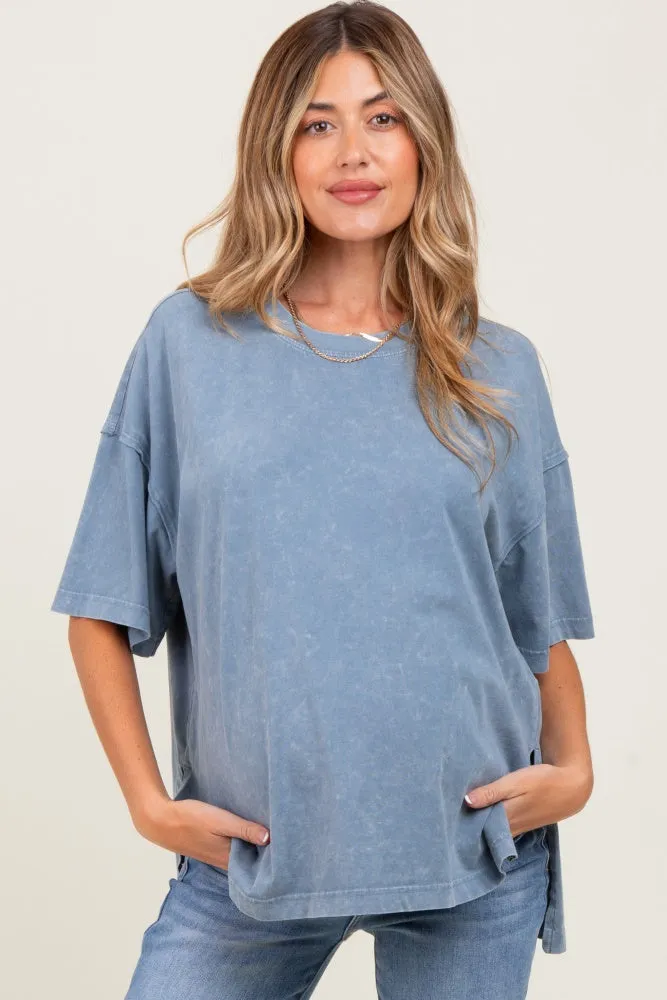 Blue Washed Oversized Boxy Maternity Tee sold by Pinkblush