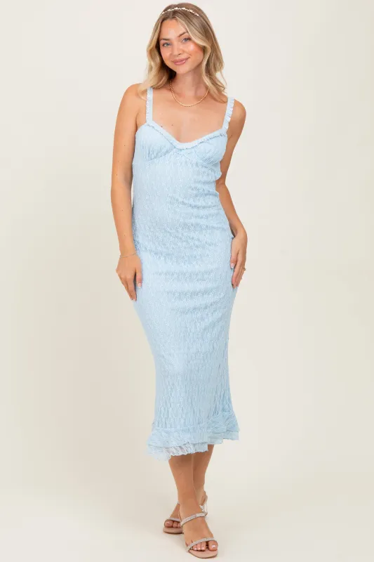 Light Blue Lace Overlay Sweetheart Neckline Midi Dress sold by Pinkblush