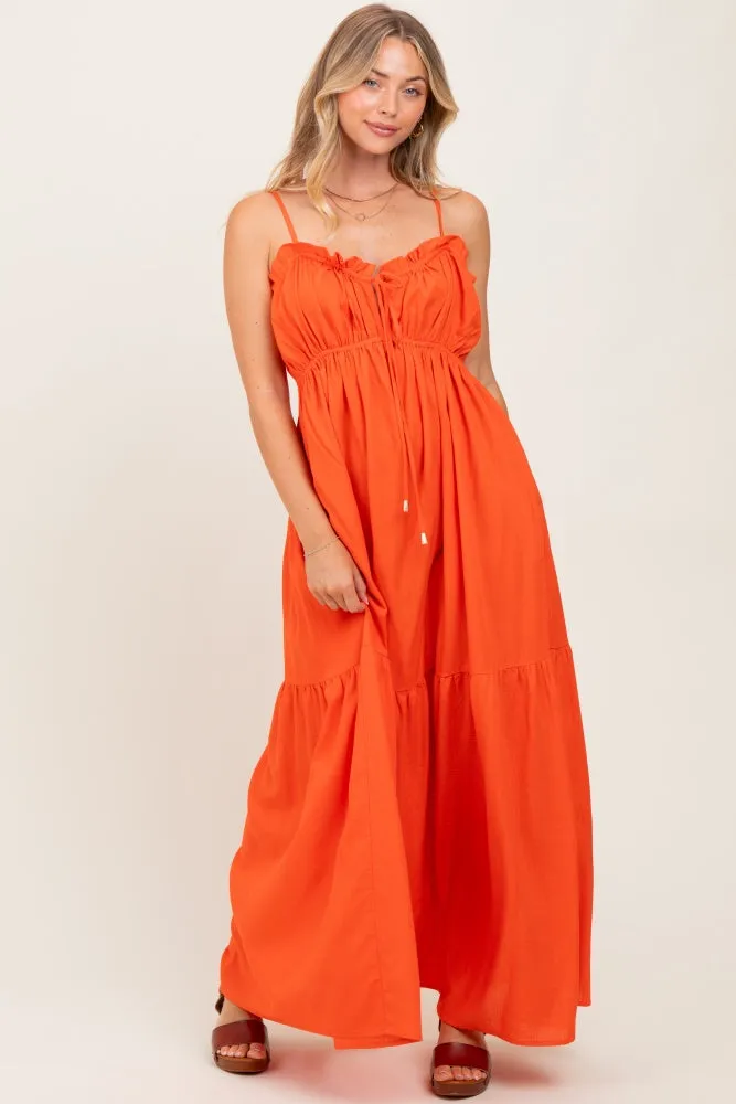 Orange Gathered Front Tie Maxi Dress sold by Pinkblush