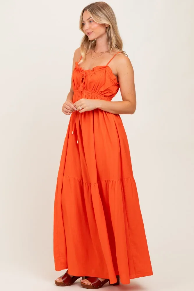 Orange Gathered Front Tie Maxi Dress sold by Pinkblush product image thumbnail 2