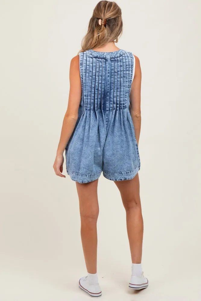 Blue Deep V-Neck Pleated Front Tie Sleeveless Maternity Romper sold by Pinkblush product image thumbnail 3