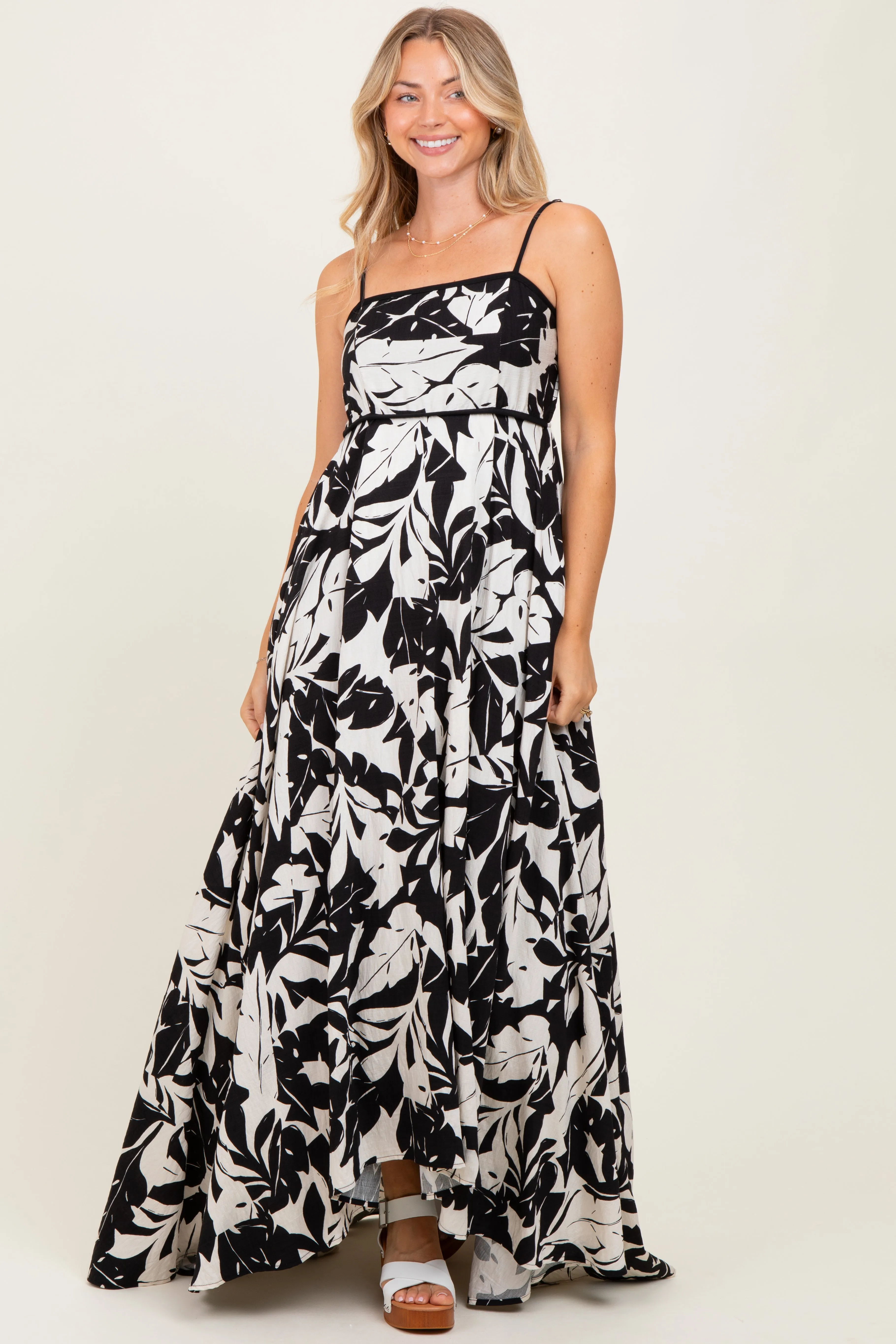 Black/ White Vintage Floral Smocked Top Sleeveless Maxi Dress sold by Pinkblush product image thumbnail 2
