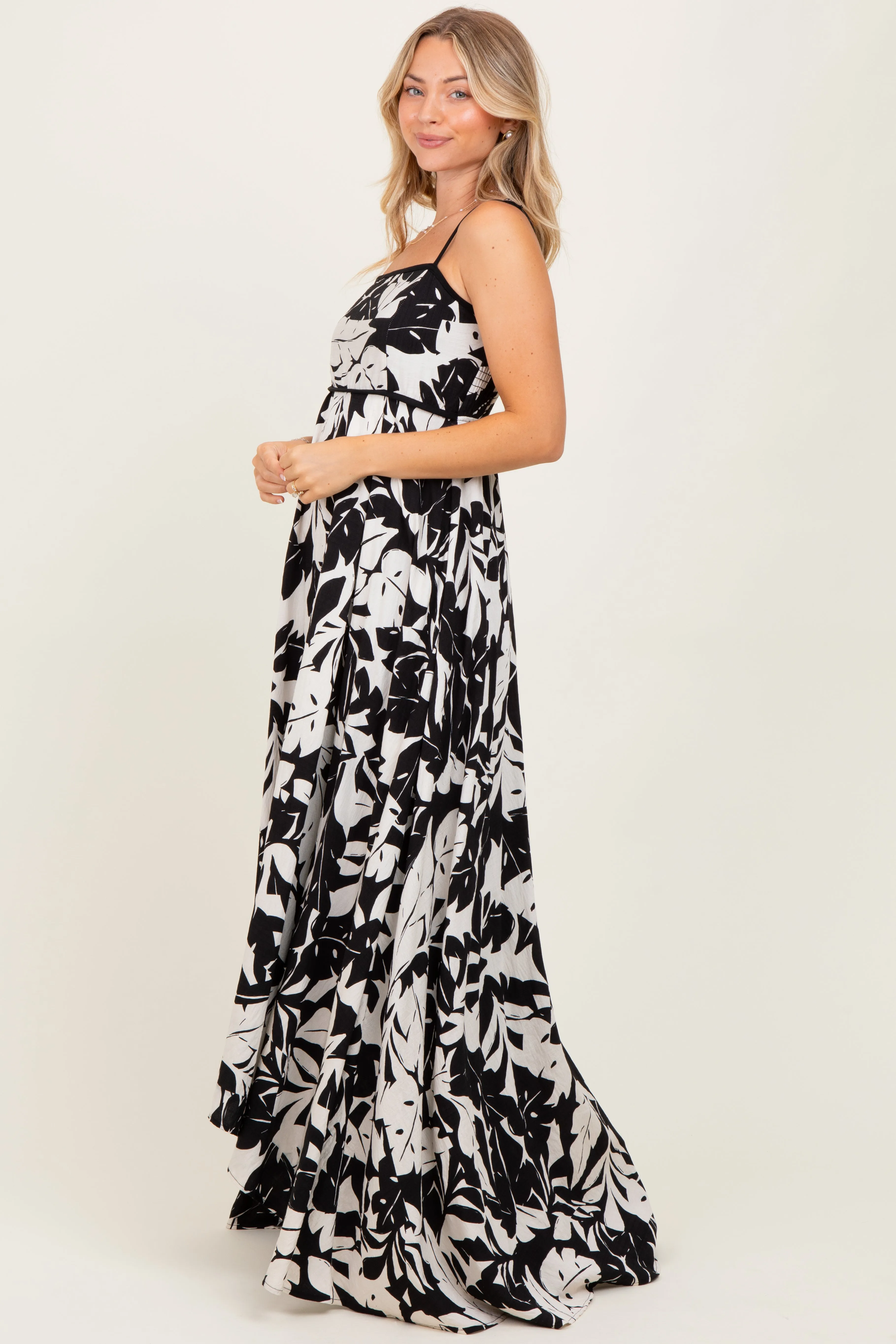 Black/ White Vintage Floral Smocked Top Sleeveless Maxi Dress sold by Pinkblush product image thumbnail 3