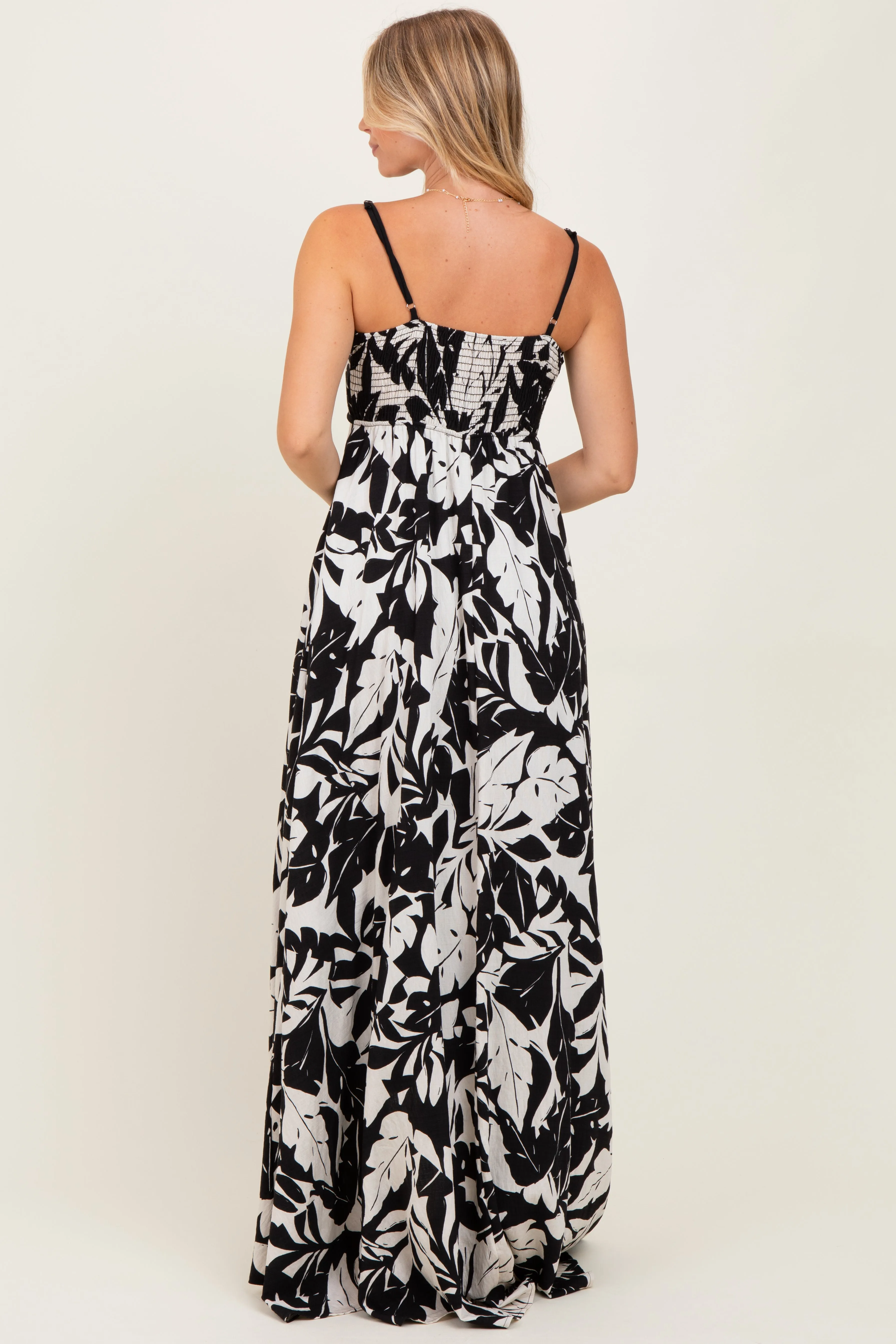 Black/ White Vintage Floral Smocked Top Sleeveless Maxi Dress sold by Pinkblush product image thumbnail 4
