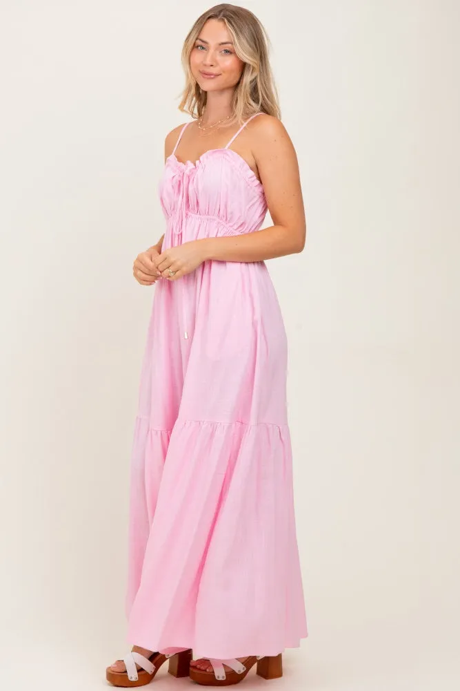 Light Pink Gathered Front Tie Maxi Dress sold by Pinkblush product image thumbnail 3