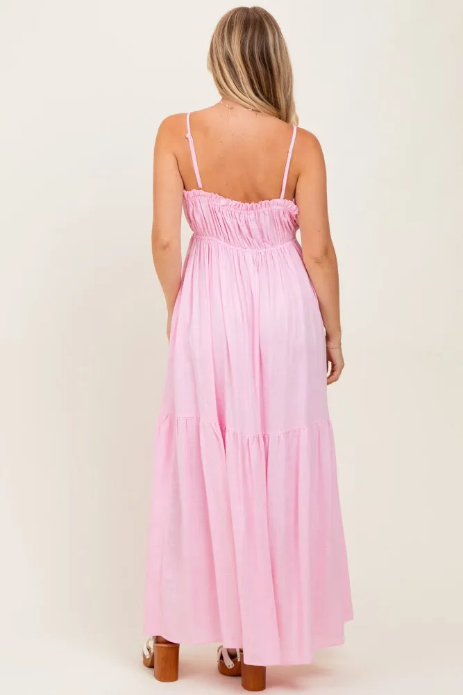Light Pink Gathered Front Tie Maxi Dress sold by Pinkblush product image thumbnail 4