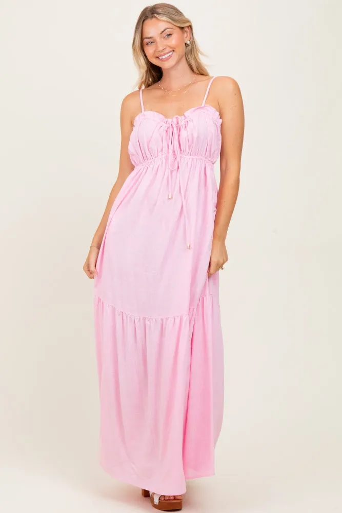 Light Pink Gathered Front Tie Maxi Dress sold by Pinkblush