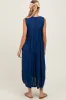 Navy Pleated Double Front Tie Sleeveless Maternity Midi Dress sold by Pinkblush