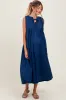 Navy Pleated Double Front Tie Sleeveless Maternity Midi Dress sold by Pinkblush