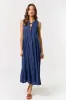 Navy Pleated Double Front Tie Sleeveless Maternity Midi Dress sold by Pinkblush
