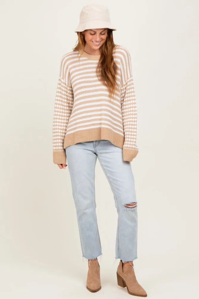 Taupe Striped Dot Contrast Knit Sweater sold by Pinkblush product image thumbnail 2