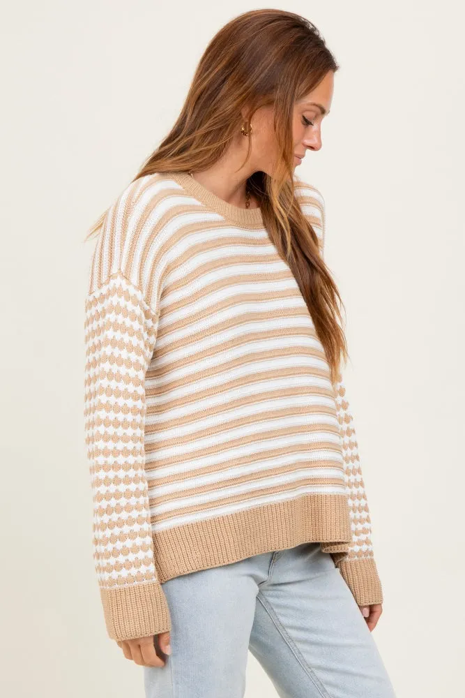 Taupe Striped Dot Contrast Knit Sweater sold by Pinkblush product image thumbnail 3