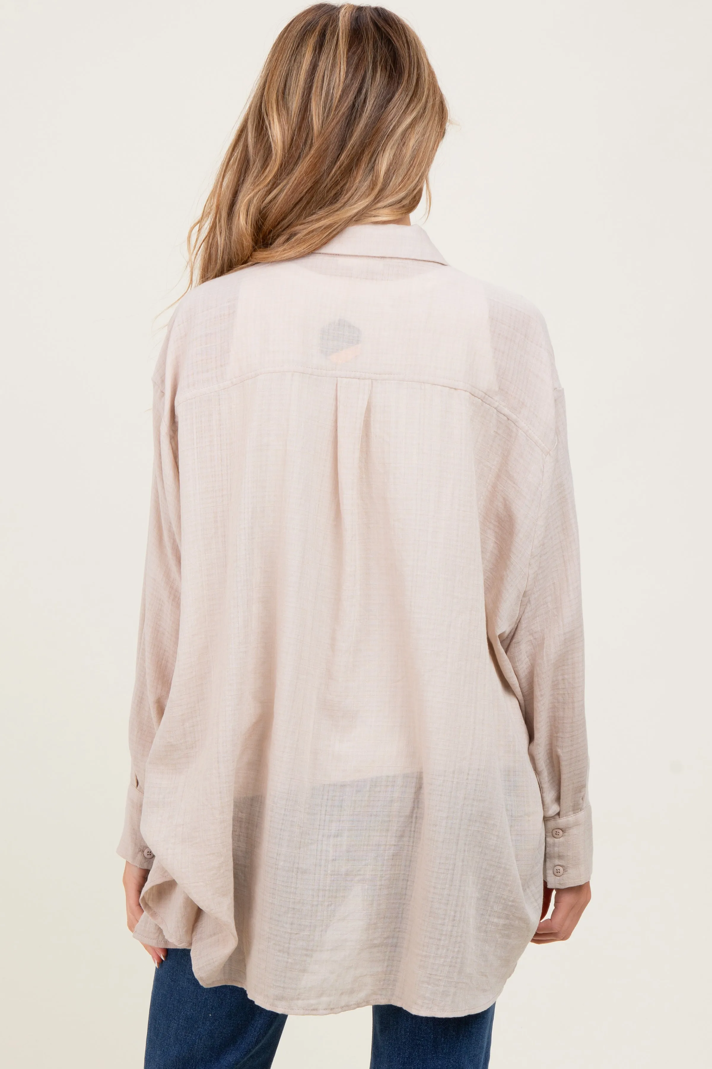 Light Beige Lightweight Sheer Button Down Maternity Blouse sold by Pinkblush product image thumbnail 4