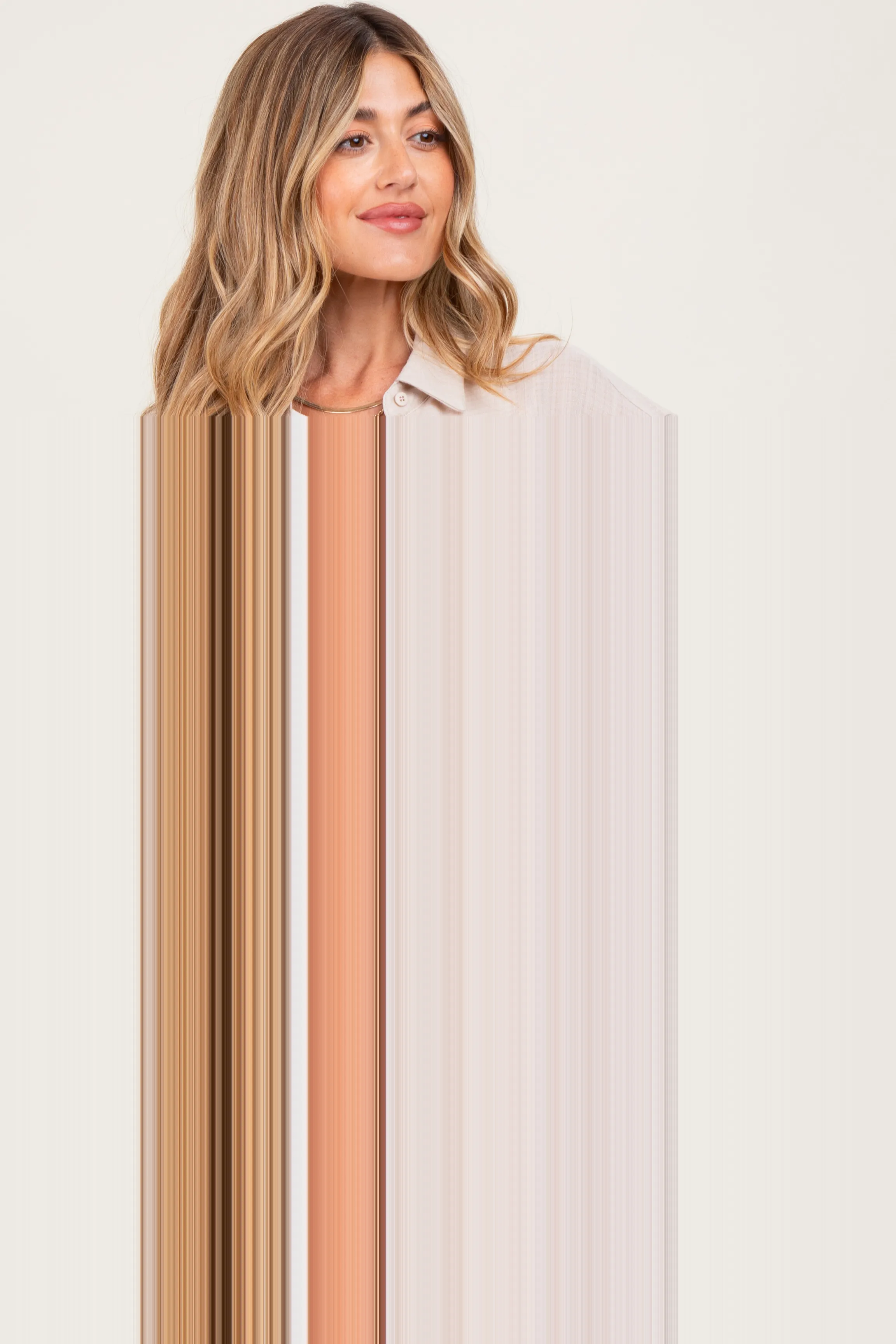 Light Beige Lightweight Sheer Button Down Maternity Blouse sold by Pinkblush product image thumbnail 2