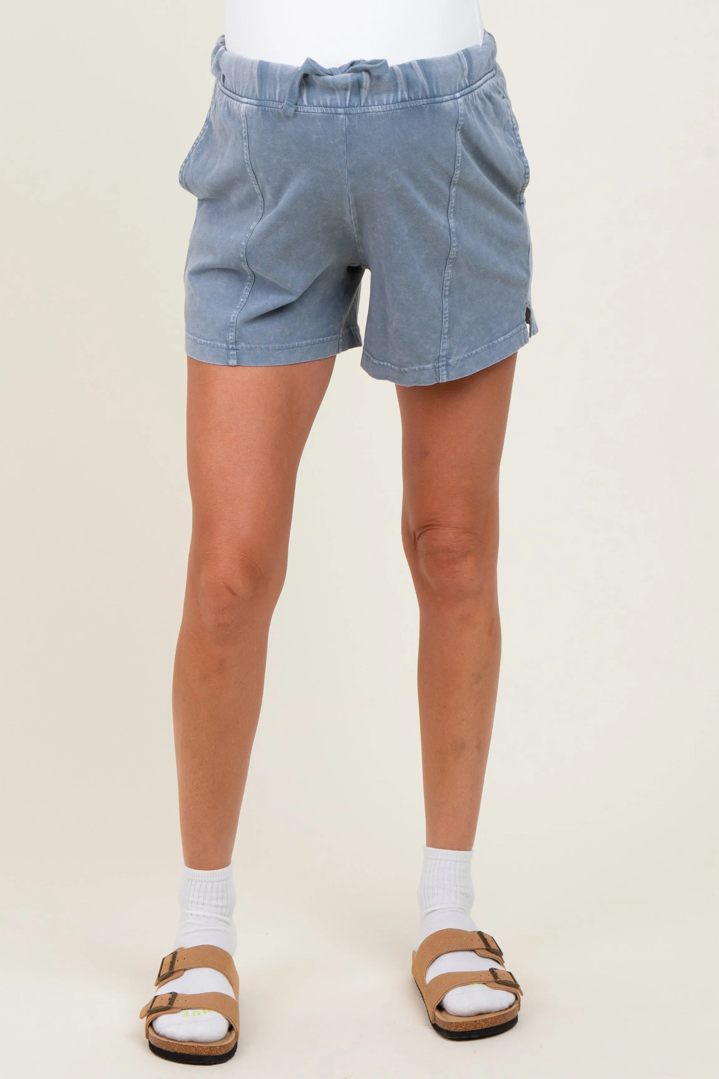 Blue Hidden Drawstring Maternity Shorts sold by Pinkblush product image thumbnail 3