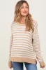 Taupe Striped Dot Contrast Knit Maternity Sweater sold by Pinkblush