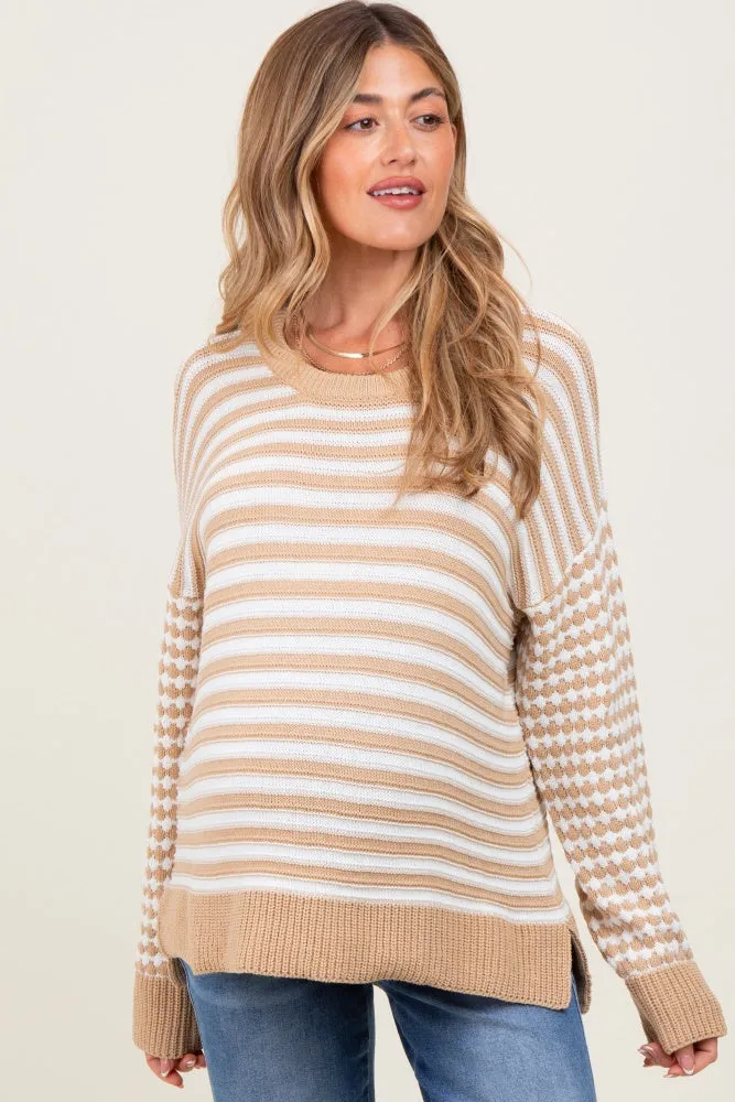 Taupe Striped Dot Contrast Knit Maternity Sweater sold by Pinkblush product image thumbnail 2