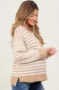 Taupe Striped Dot Contrast Knit Maternity Sweater sold by Pinkblush