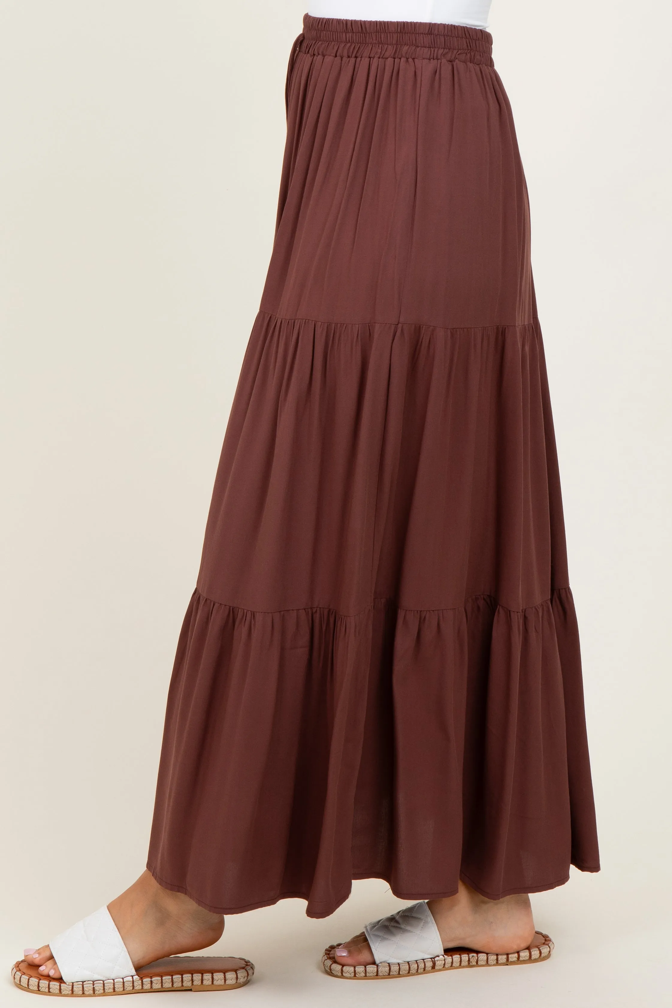 Brown Drawstring Tiered Maxi Skirt sold by Pinkblush product image thumbnail 4