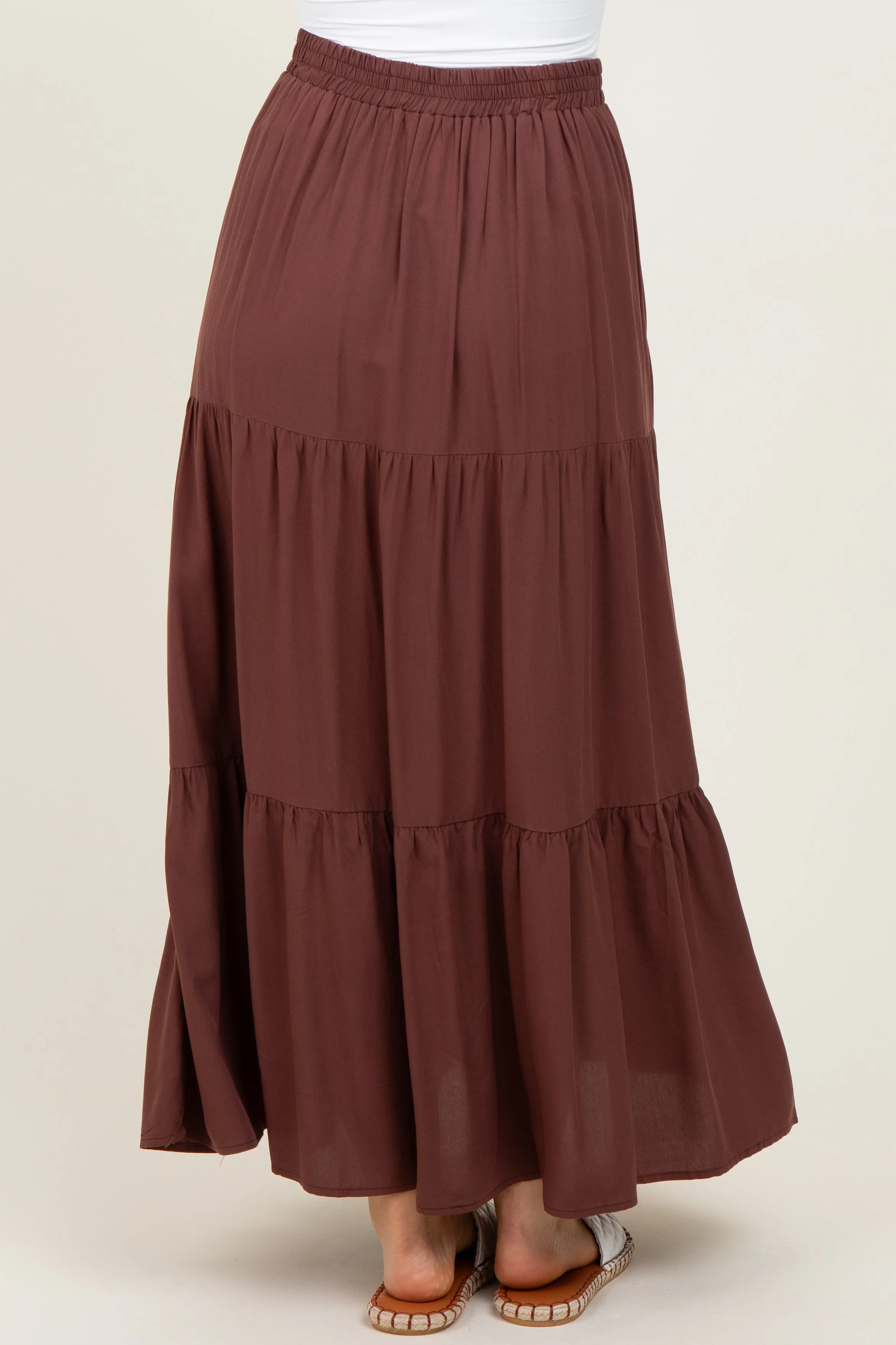 Brown Drawstring Tiered Maxi Skirt sold by Pinkblush product image thumbnail 5