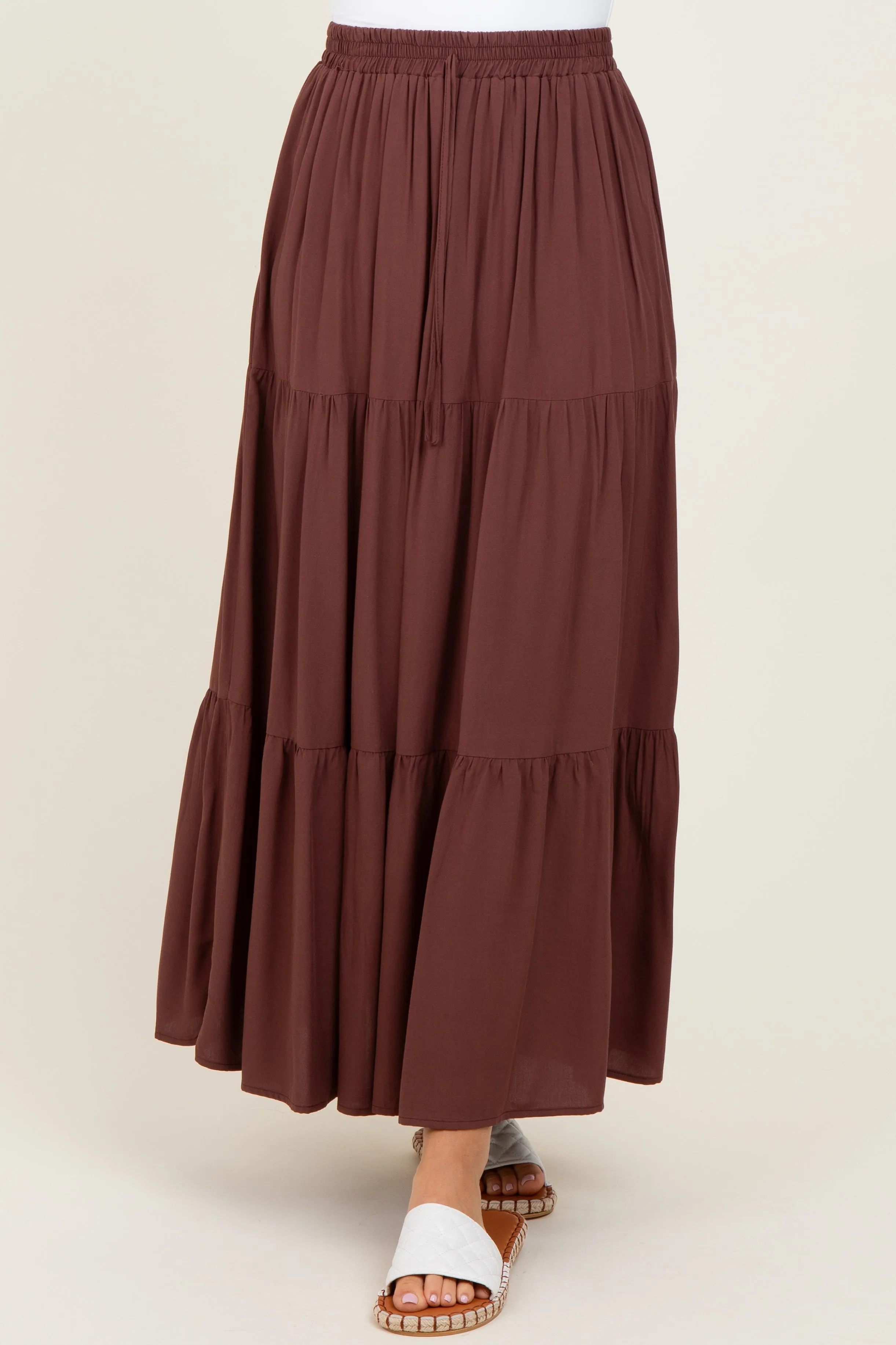 Brown Drawstring Tiered Maxi Skirt sold by Pinkblush product image thumbnail 3