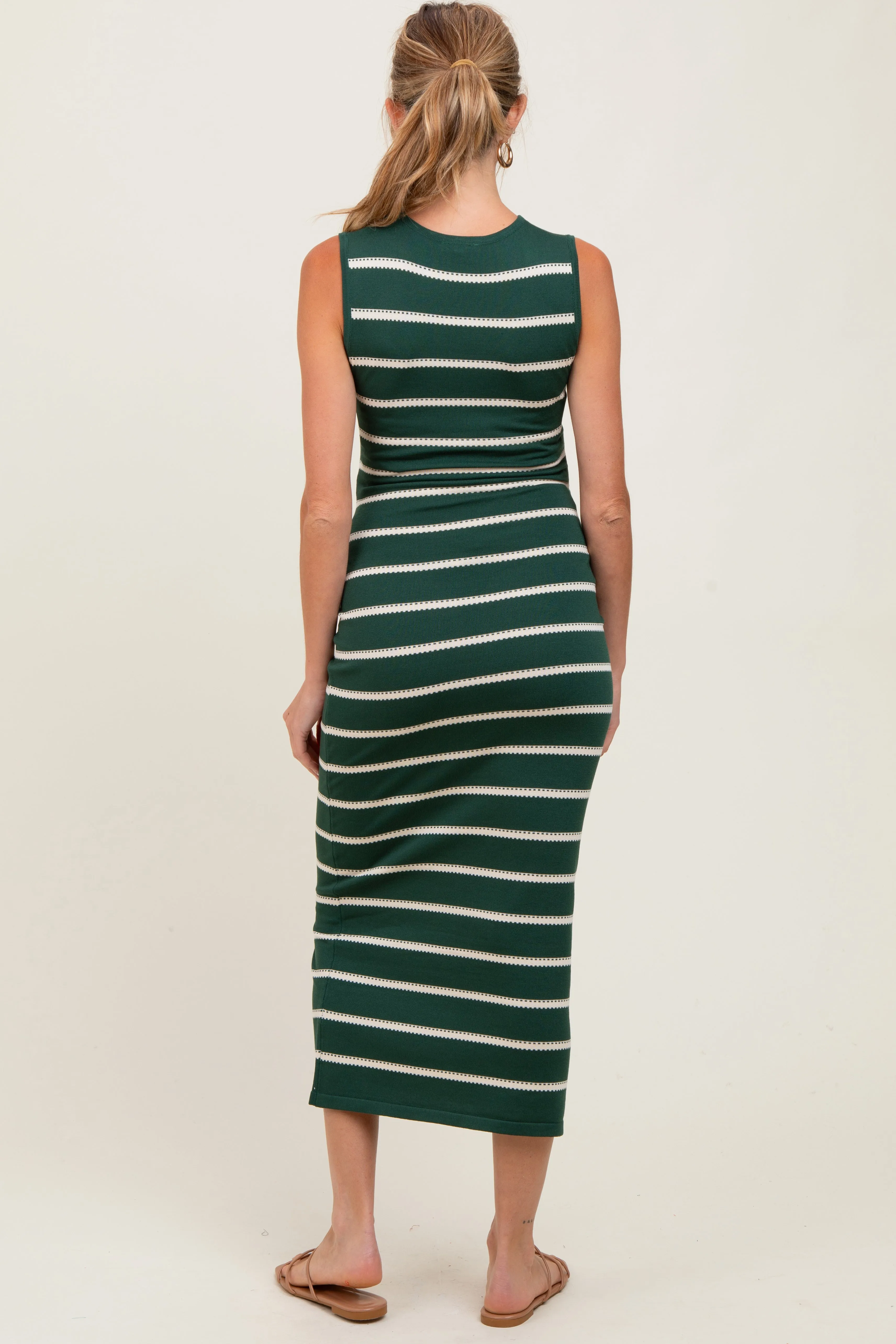 Forest Green Striped Sleeveless Knit Maternity Midi Dress sold by Pinkblush product image thumbnail 4