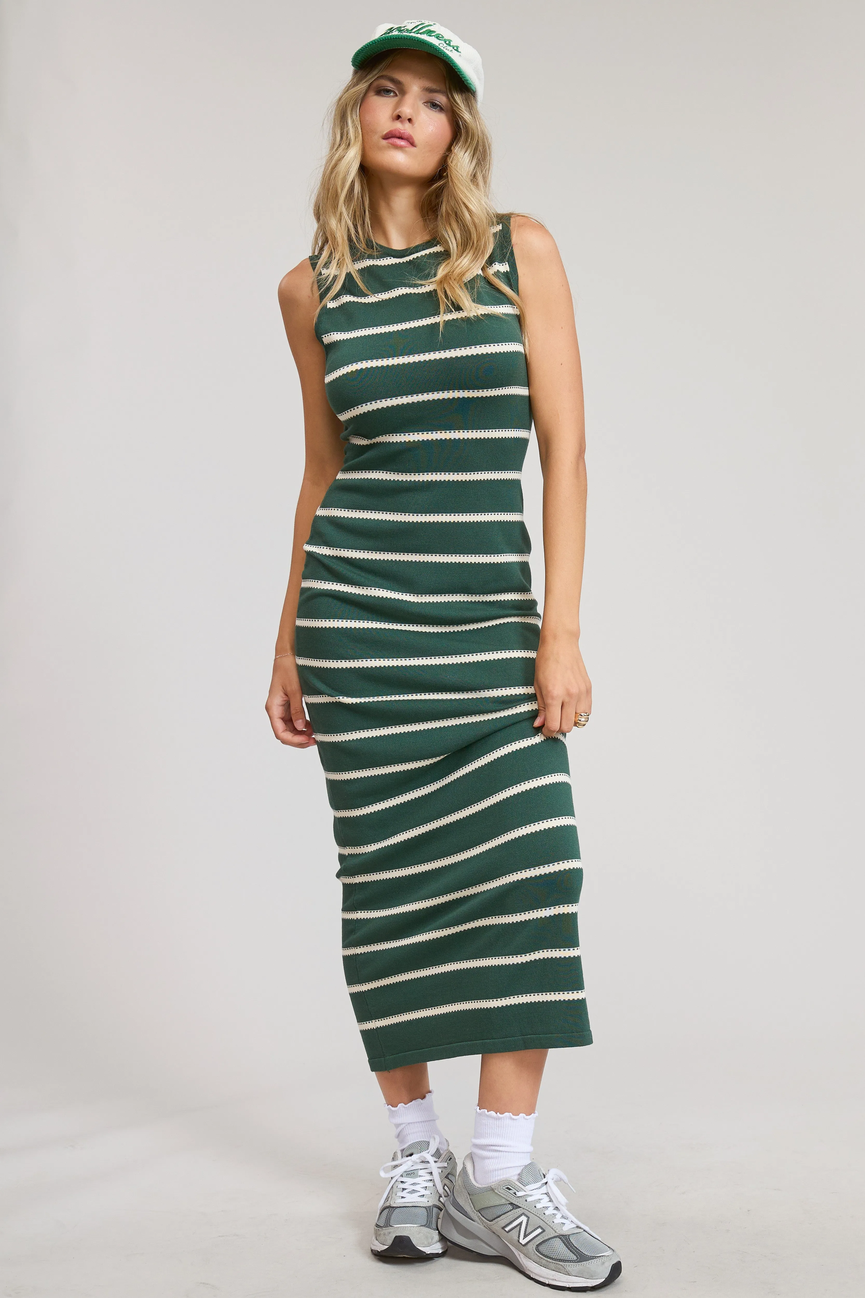 Forest Green Striped Sleeveless Knit Maternity Midi Dress sold by Pinkblush product image thumbnail 5