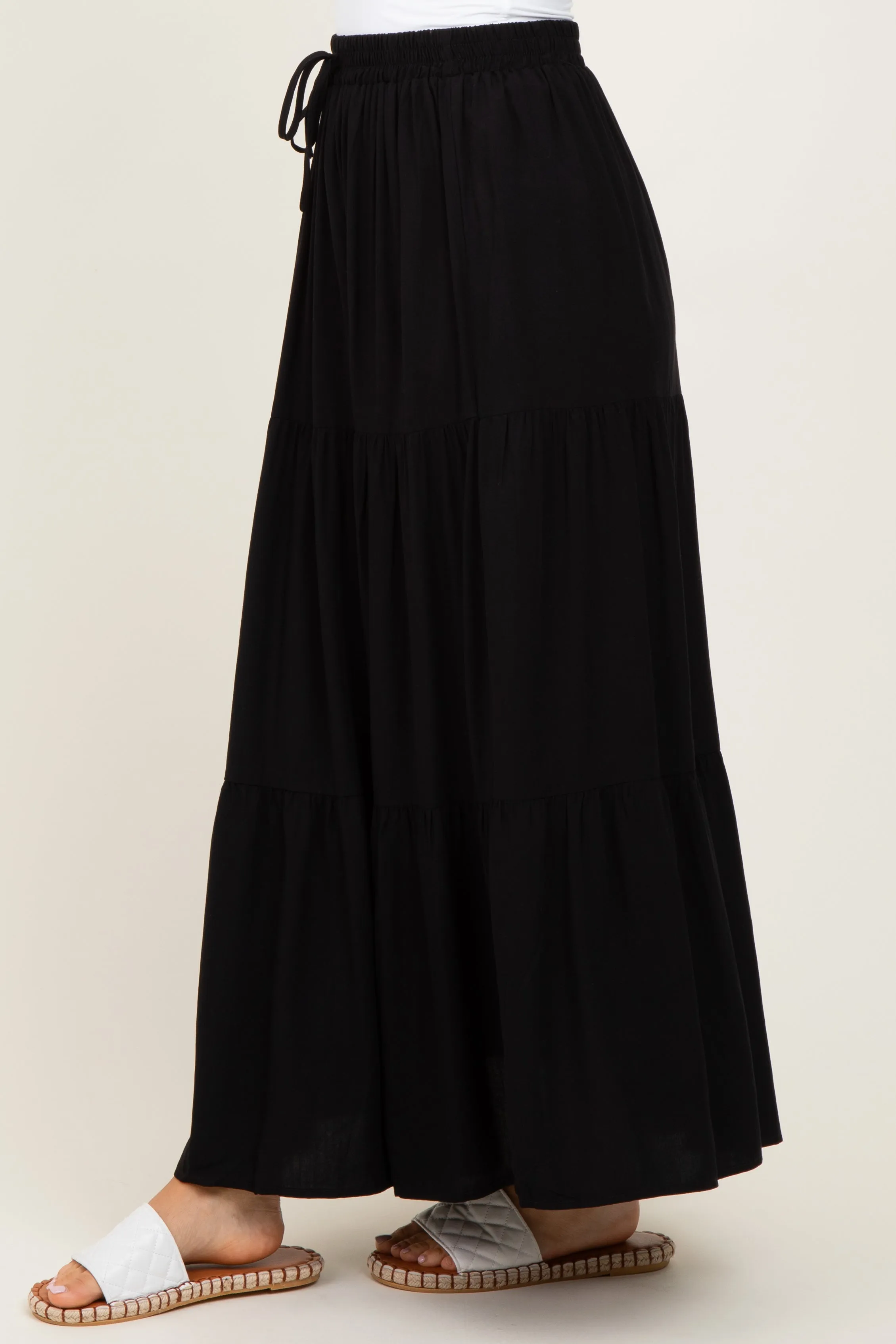 Black Drawstring Tiered Maxi Skirt sold by Pinkblush product image thumbnail 3