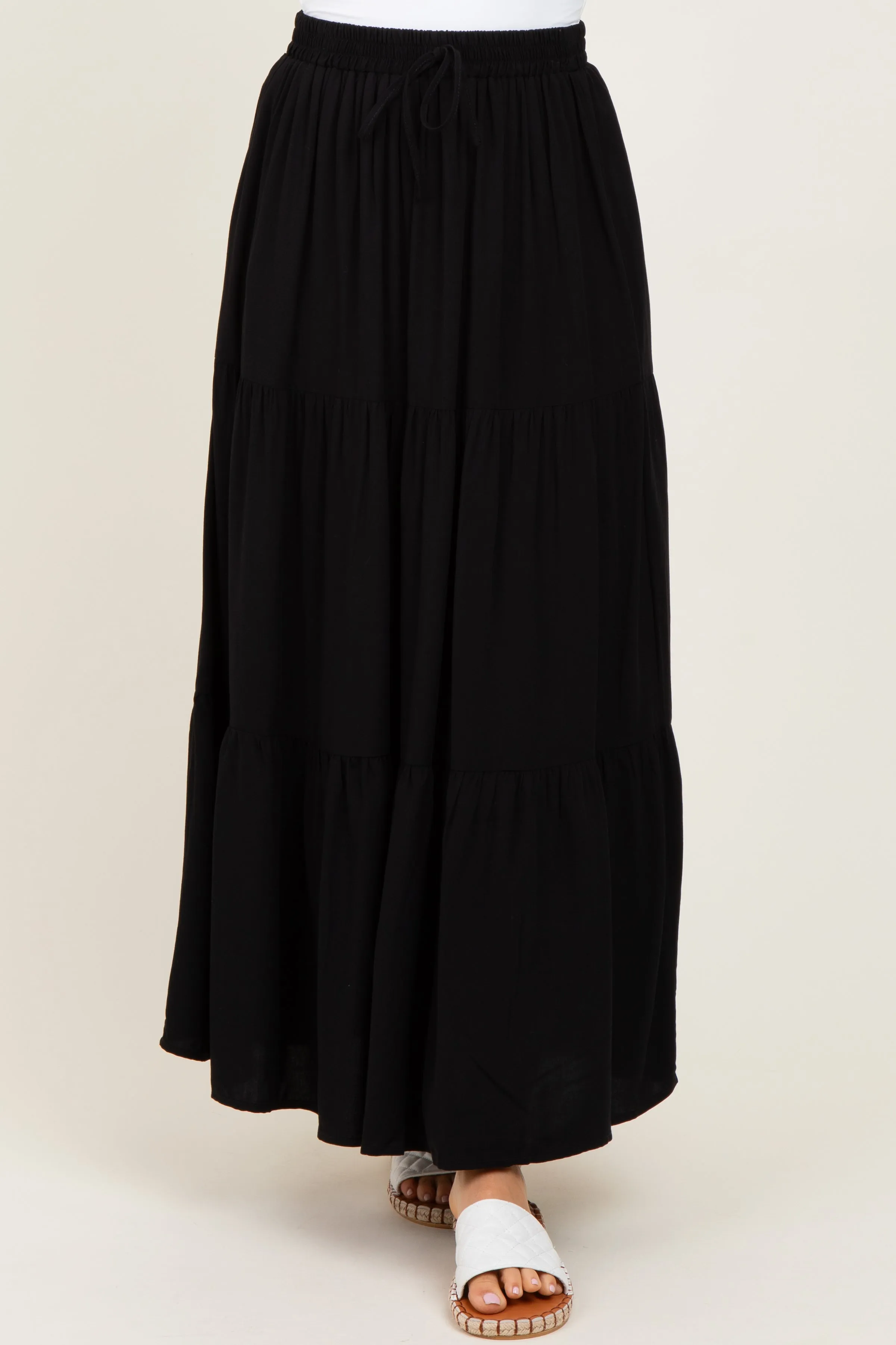 Black Drawstring Tiered Maxi Skirt sold by Pinkblush product image thumbnail 2